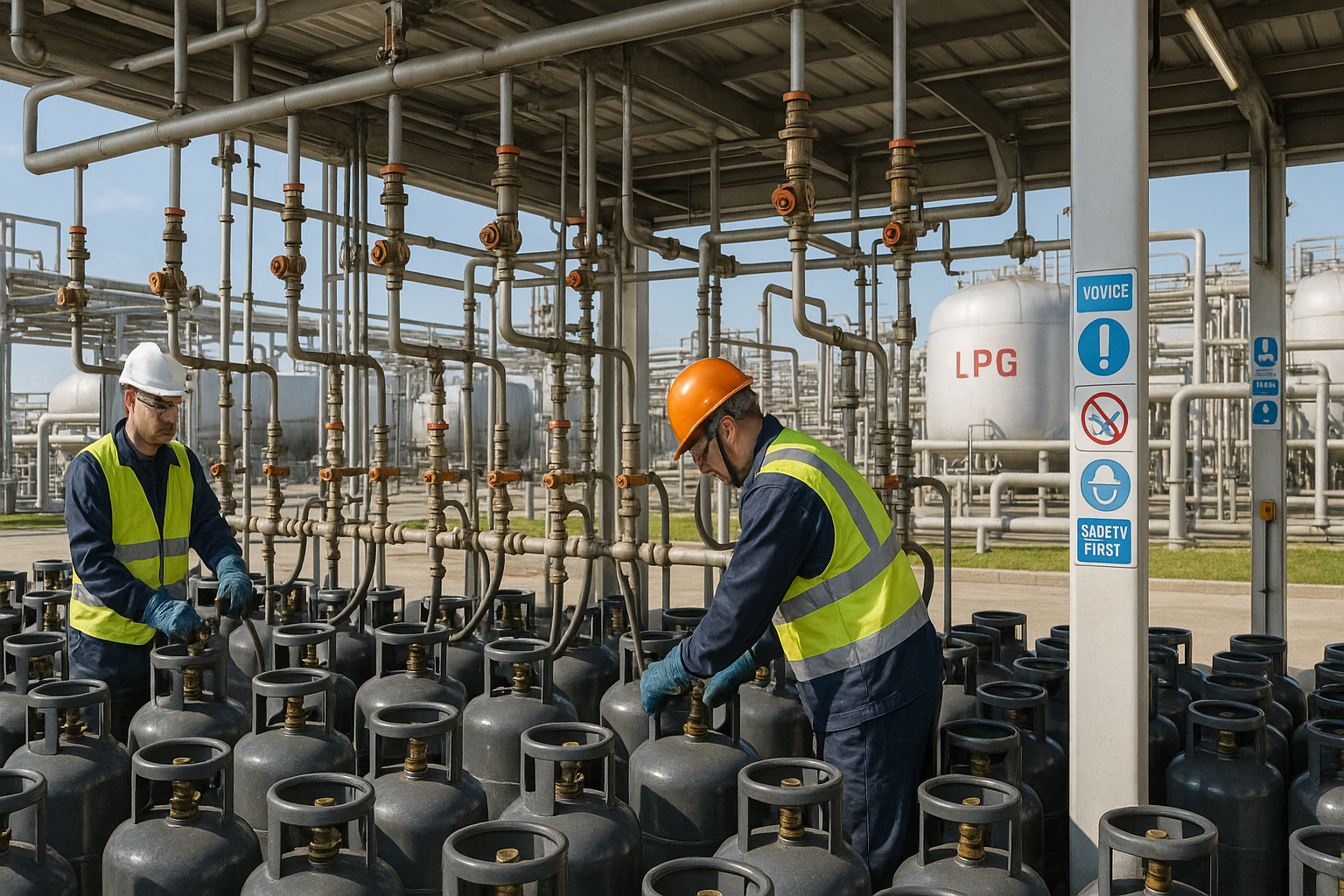 some image depicting LPG plant cylinder filling station